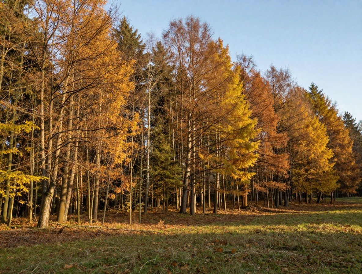 Panoramatický záběr na klidnou lesní scenérii s mlhavým ranním světlem filtrujícím se skrze koruny stromů, symbolizující vitalitu a přirozenou rovnováhu