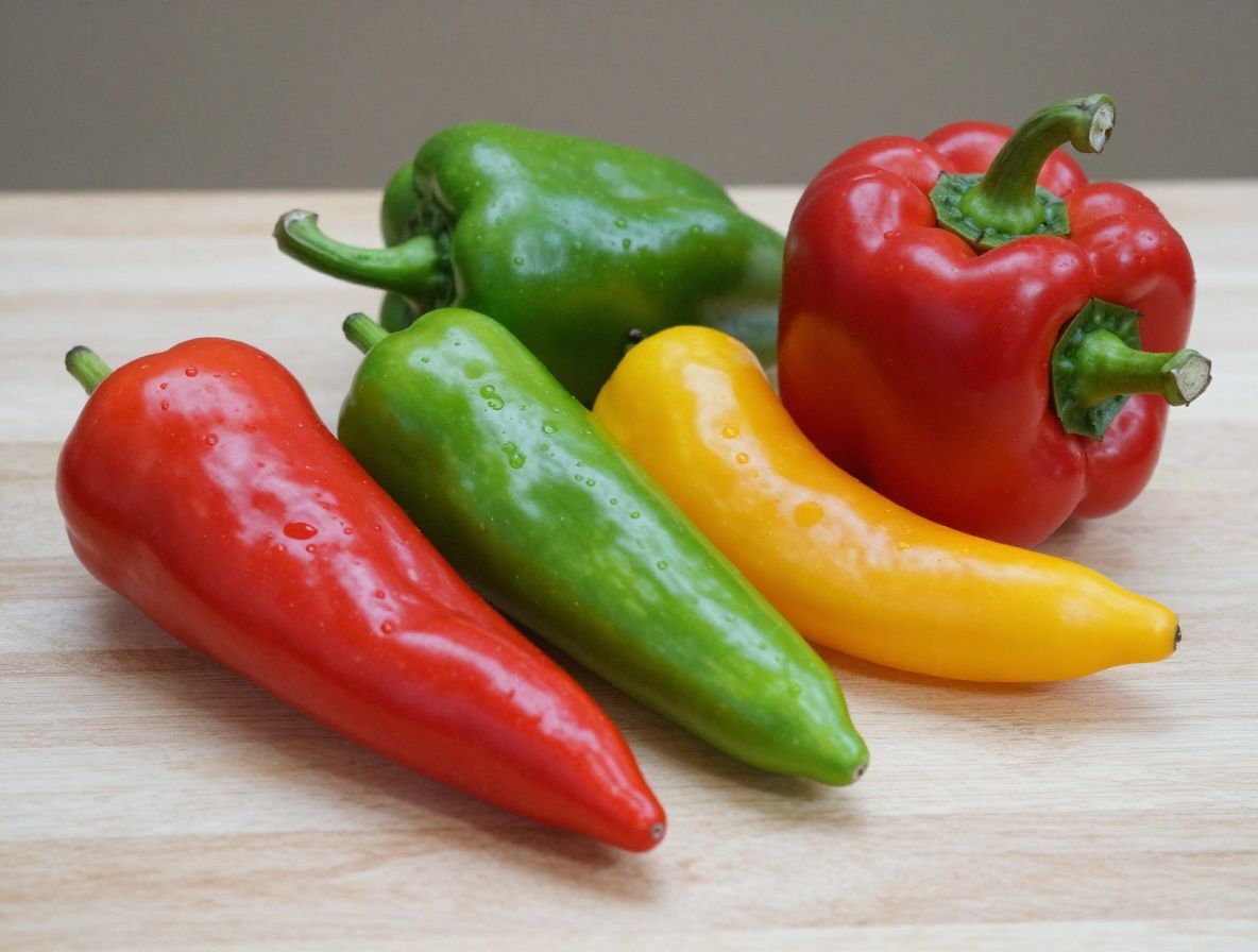 Makro fotografie čerstvé zeleniny a bylin v přirozeném světle — různobarevné ingredience jako paprika, listová zelenina a kořínky na dřevěném povrchu